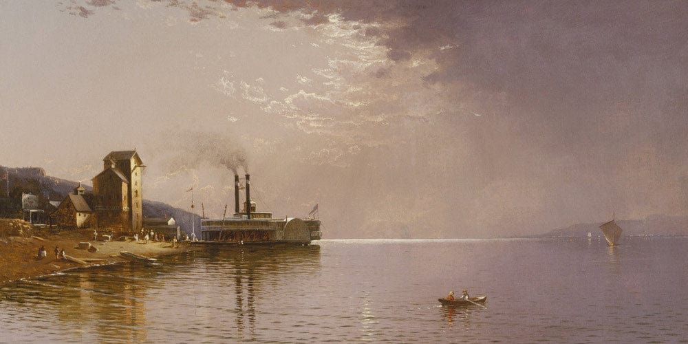 20" x 10" / Fine Art Paper The Sidewheeler The City Of St. Paul On The Mississippi River, Dubuque, Iowa By Alfred Thompson Bricher Fine Art Print