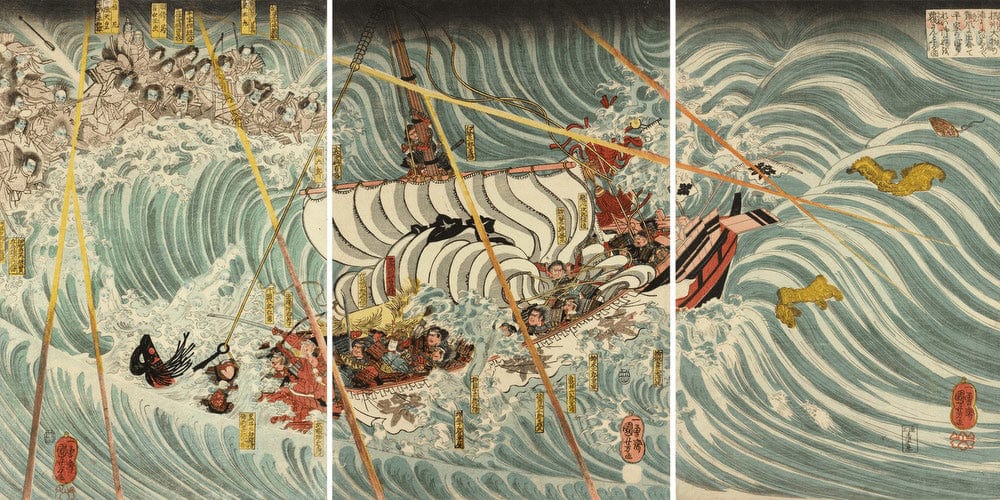 20" x 10" / Fine Art Paper The Taira Ghosts Arising From The Sea 1845 By Utagawa Kuniyoshi Fine Art Print