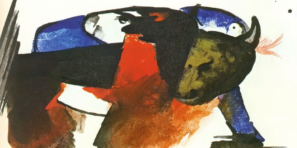 20" x 10" / Fine Art Paper Two Animals By Franz Marc Fine Art Print