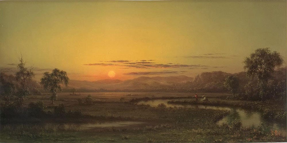 20" x 10" / Fine Art Paper Two Fishermen In The Marsh At Sunset By Martin Johnson Heade Fine Art Print