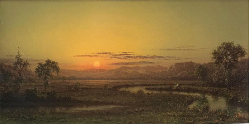 20" x 10" / Fine Art Paper Two Fishermen In The Marsh At Sunset By Martin Johnson Heade Fine Art Print
