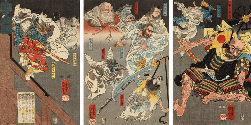 20" x 10" / Fine Art Paper Ushiwakamaru Fights Benkei On Gojo Bridge 1850 By Utagawa Kuniyoshi Fine Art Print