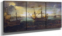 48" x 24" / Split Canvas 3 Master Firing A Saluted By Cornelis Claesz Van Wieringen Fine Art Print