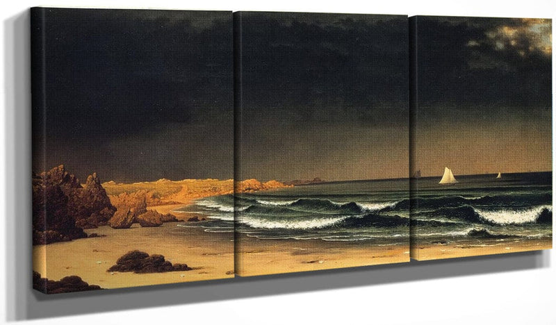 48" x 24" / Split Canvas Approaching Storm Beach Near Newport By Martin Johnson Heade Fine Art Print