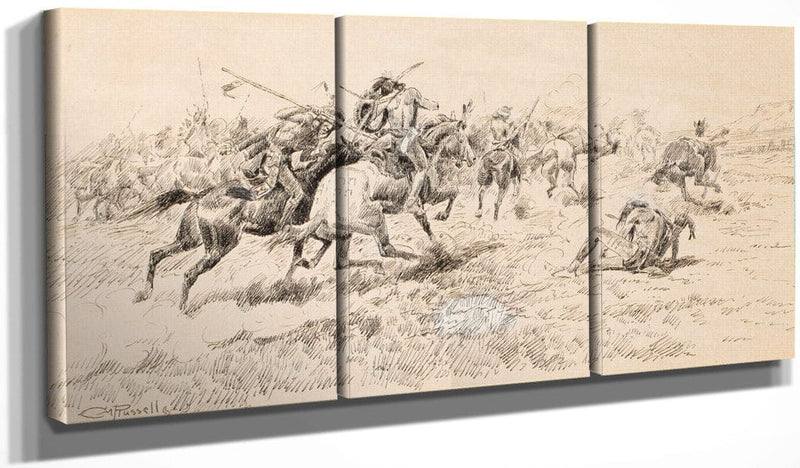 48" x 24" / Split Canvas Battle Between The Crows And Blackfeet By Charles Marion Russell Fine Art Print