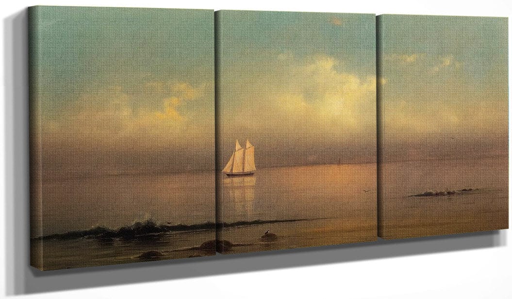 48" x 24" / Split Canvas Becalmed Long Island Sound By Martin Johnson Heade Fine Art Print