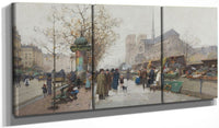 48" x 24" / Split Canvas Bouquinistes On Le Quai De Tournelle Paris By Eugene Galien Laloue Fine Art Print