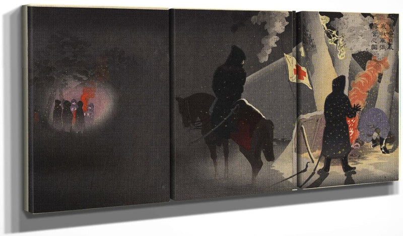 48" x 24" / Split Canvas Braving The Bitter Cold 1895 By Kobayashi Kiyochika Fine Art Print