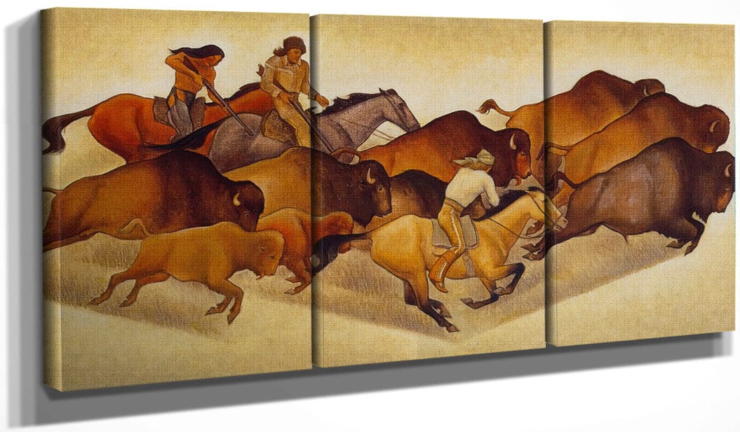 48" x 24" / Split Canvas Buffalo Hunt By Maynard Dixon Fine Art Print