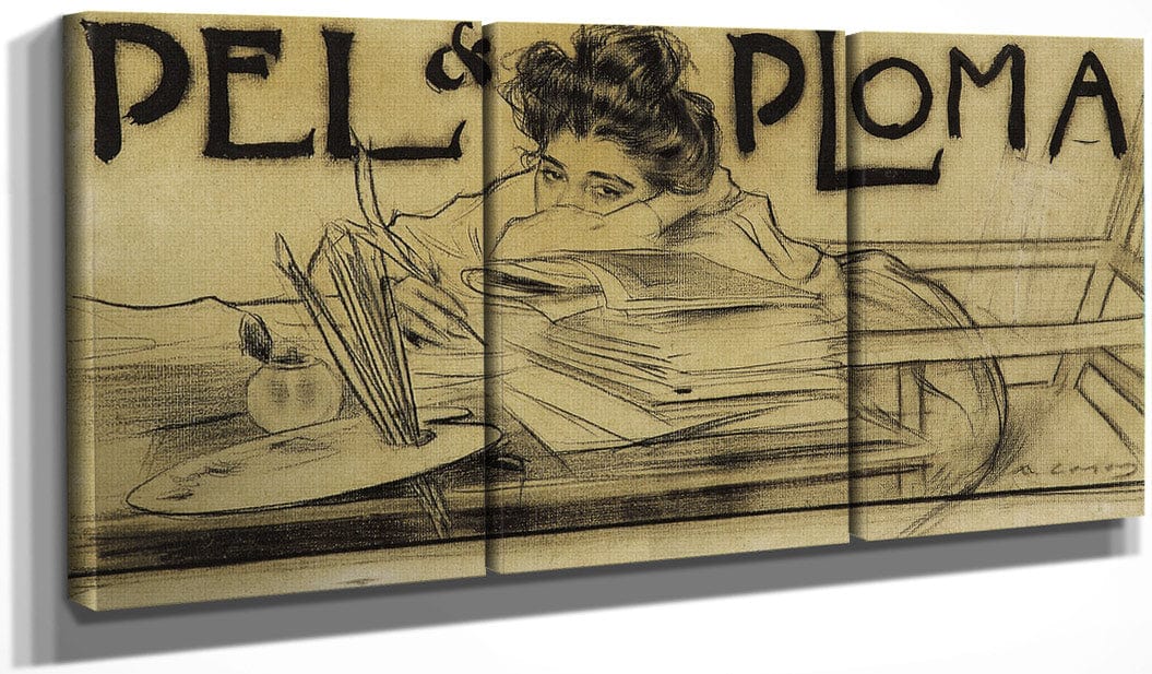 48" x 24" / Split Canvas Capcalera Per A La Revista Pel & Ploma By Ramon Casas Fine Art Print