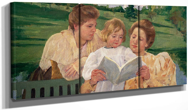48" x 24" / Split Canvas Family Group Reading By Cassatt Mary Fine Art Print