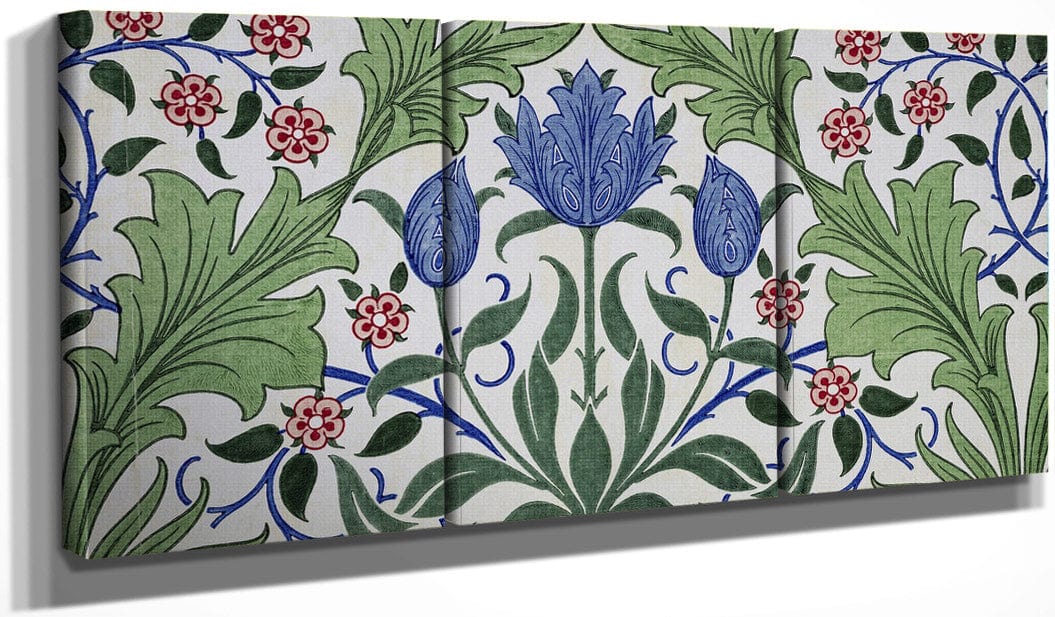 48" x 24" / Split Canvas Floral Wallpaper Design With Tulips By William Morris Fine Art Print