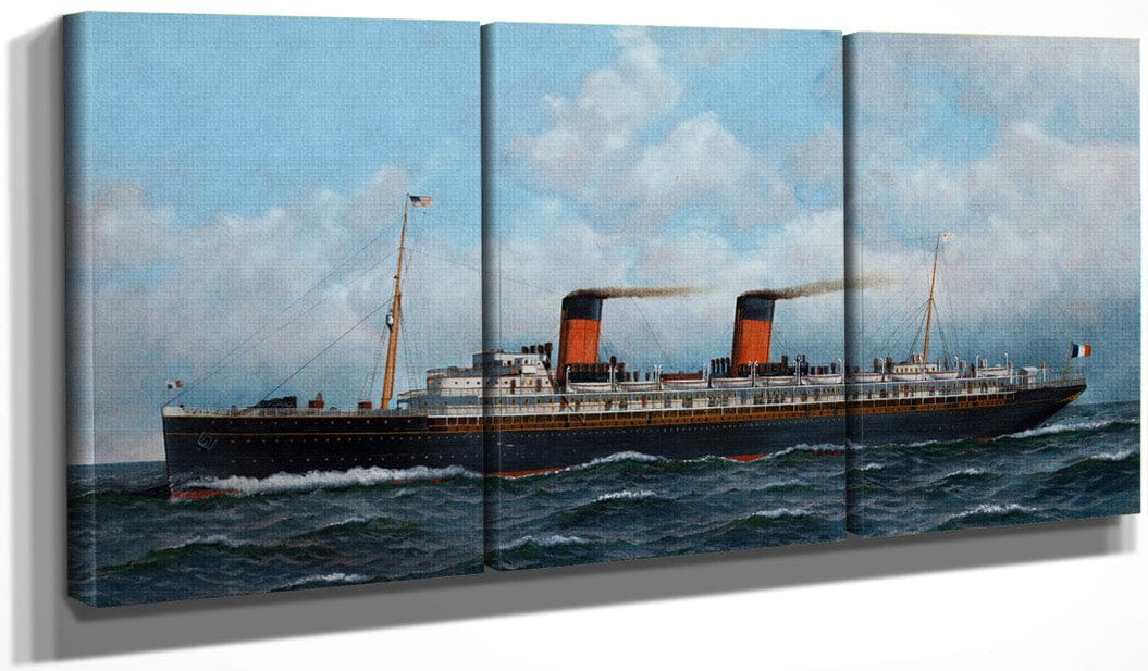 48" x 24" / Split Canvas French Steamer La Provence 1911 By Antonio Jacobsen Fine Art Print