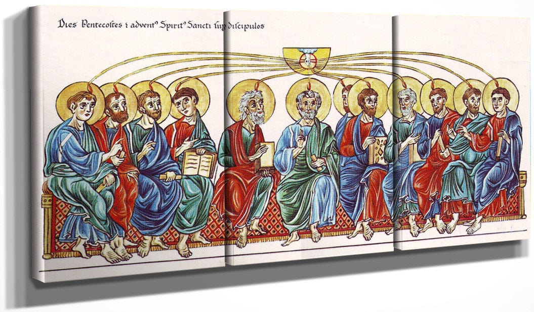 48" x 24" / Split Canvas Hortus Deliciarum The Holy Spirit Descends On The Apostles 1180 By Herrad Of Landsberg Fine Art Print