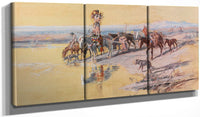 48" x 24" / Split Canvas Indians Traveling On Travois By Charles Marion Russell Fine Art Print