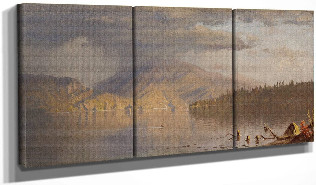 48" x 24" / Split Canvas Lake Scene (Possibly A Rainy Day On Lake Kenogamy), C. 1878 By Sanford Robinson Gifford Fine Art Print