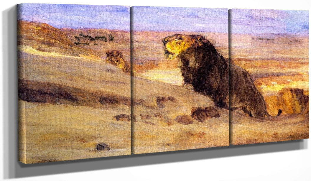 48" x 24" / Split Canvas Lions In The Desert By Henry Ossawa Tanner Fine Art Print