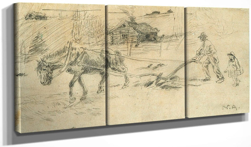 48" x 24" / Split Canvas Man Plowing (Also Known As Ploughman) By Nicolai Astrup Fine Art Print