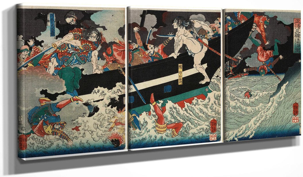 48" x 24" / Split Canvas Masakiyo Conquering Korea 1864 By Tsukioka Yoshitoshi Fine Art Print