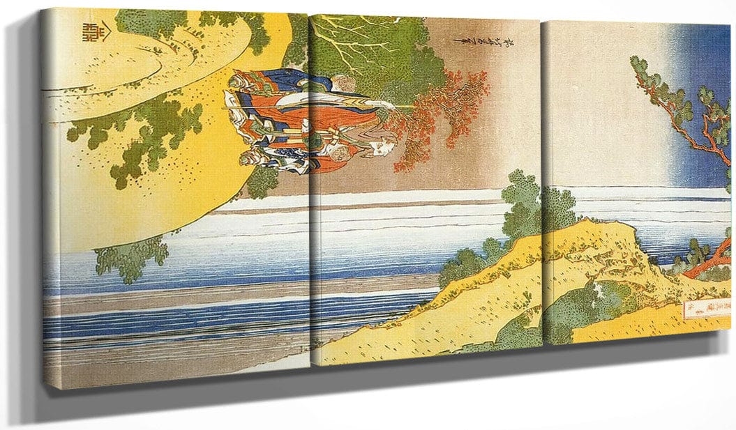 48" x 24" / Split Canvas Ri Haku ( Li Po) Admiring The Waterfall By Hokusai Fine Art Print