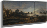48" x 24" / Split Canvas River View By Moonlight By Aert Van Der Neer Fine Art Print