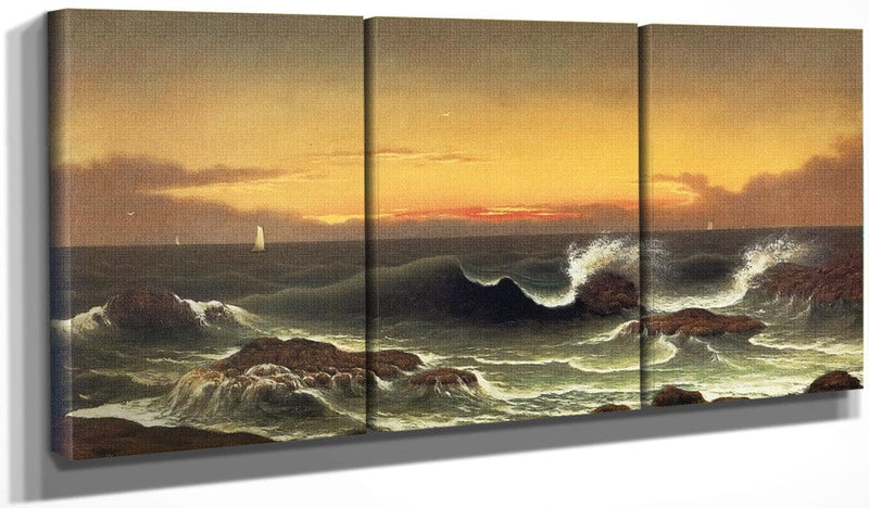 48" x 24" / Split Canvas Seascape Sunrise By Martin Johnson Heade Fine Art Print