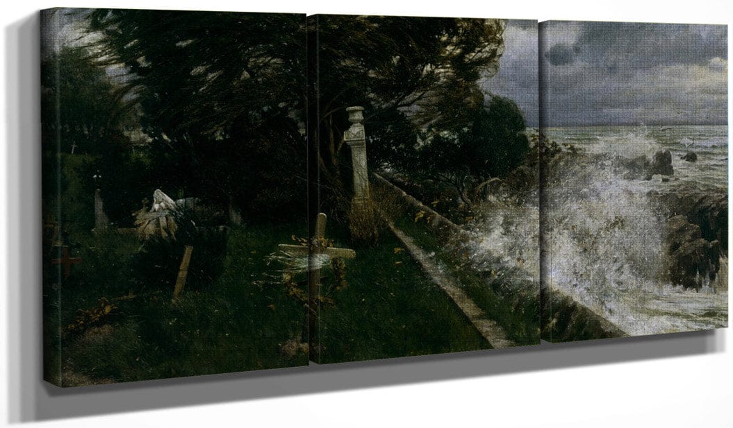 48" x 24" / Split Canvas Seaside Cemetery 1897 By Adolf Hiremy Hirschl Fine Art Print