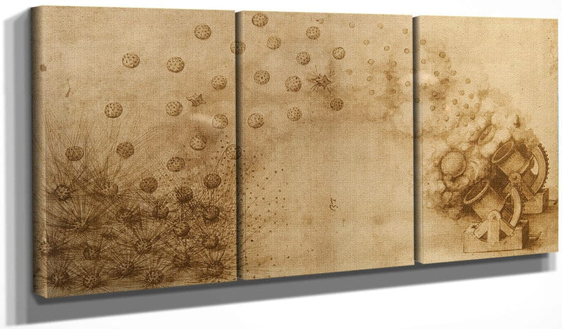 48" x 24" / Split Canvas Sketch Of A Mortar For Fragmentation Bombs By Leonardo Da Vinci Fine Art Print