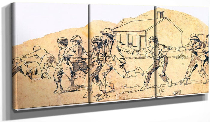 48" x 24" / Split Canvas Snap The Whip By Homer Winslow Fine Art Print