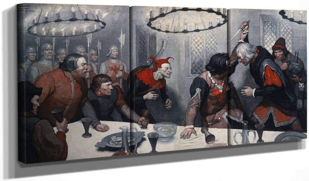 48" x 24" / Split Canvas The Governor, Infuriated By The Attack Upon Him By NC Wyeth Fine Art Print