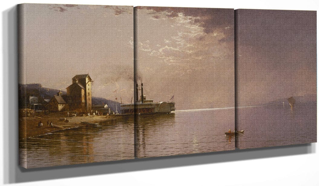 48" x 24" / Split Canvas The Sidewheeler The City Of St. Paul On The Mississippi River, Dubuque, Iowa By Alfred Thompson Bricher Fine Art Print