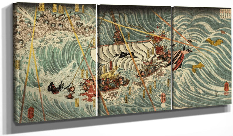48" x 24" / Split Canvas The Taira Ghosts Arising From The Sea 1845 By Utagawa Kuniyoshi Fine Art Print