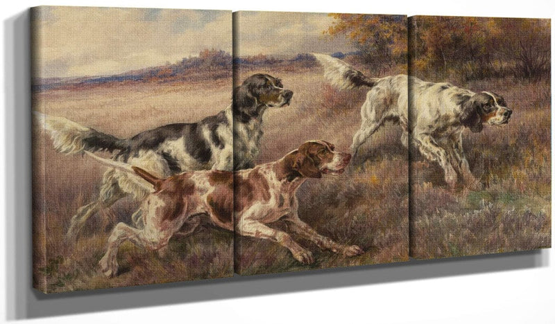 48" x 24" / Split Canvas Three Setters By Edmund Henry Osthaus Fine Art Print