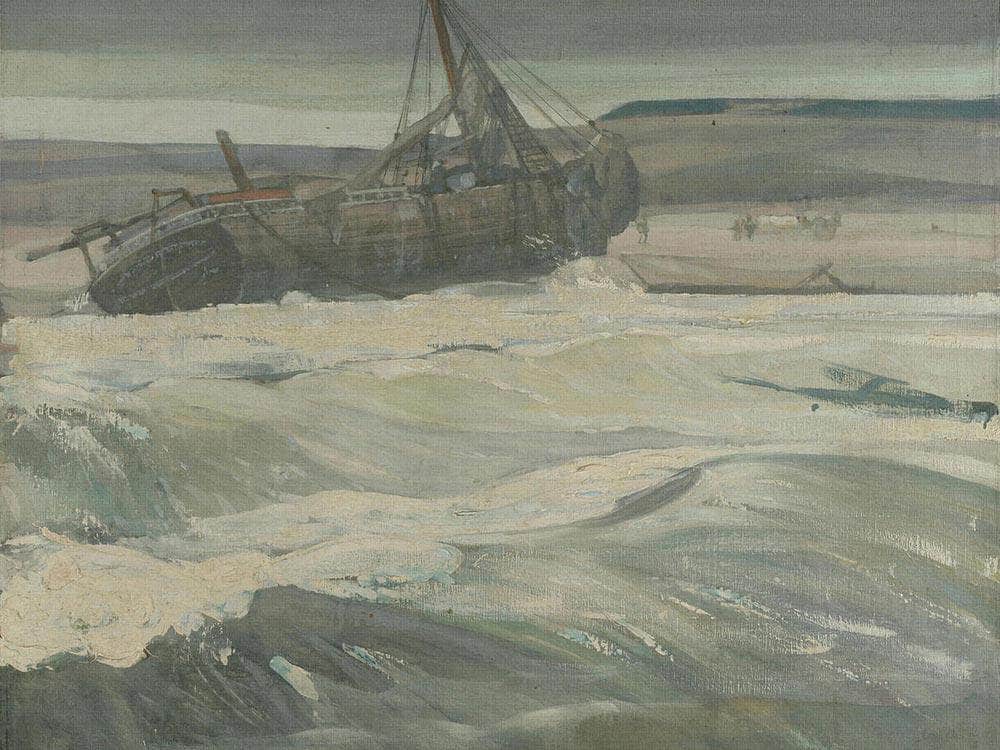 A Beached Fishing Boat By Richard Edward Miller Fine Art Print