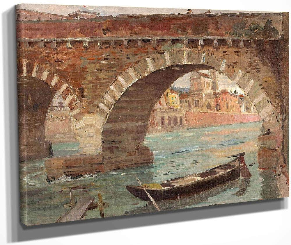 A Boat Moored Near A Bridge By Colin Campbell Cooper Fine Art Print