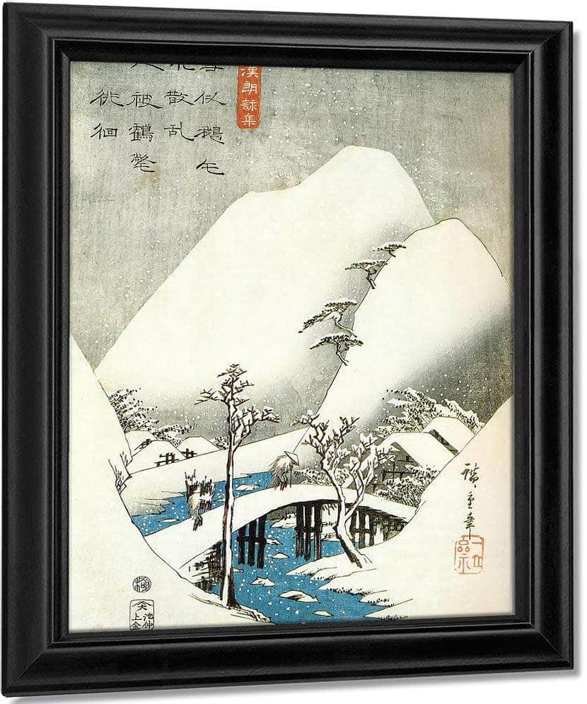 A Bridge In A Snowy Landscape By Hiroshige Fine Art Print