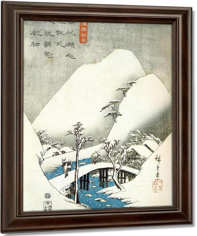 A Bridge In A Snowy Landscape By Hiroshige Fine Art Print