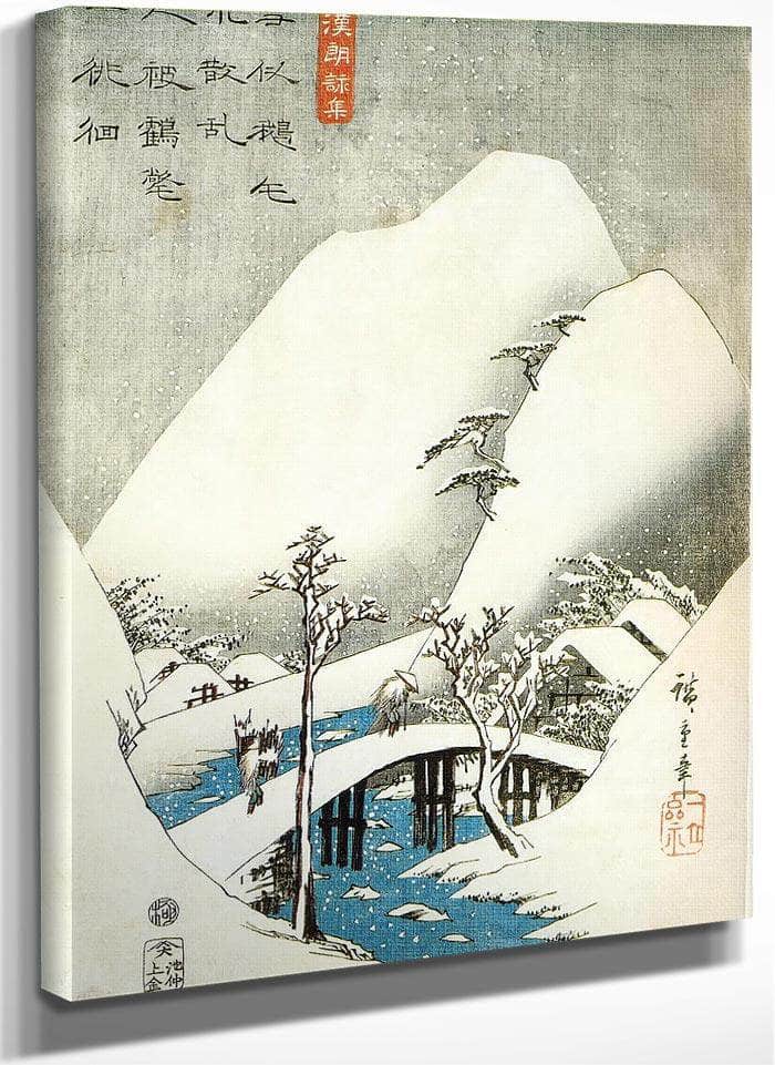 A Bridge In A Snowy Landscape By Hiroshige Fine Art Print