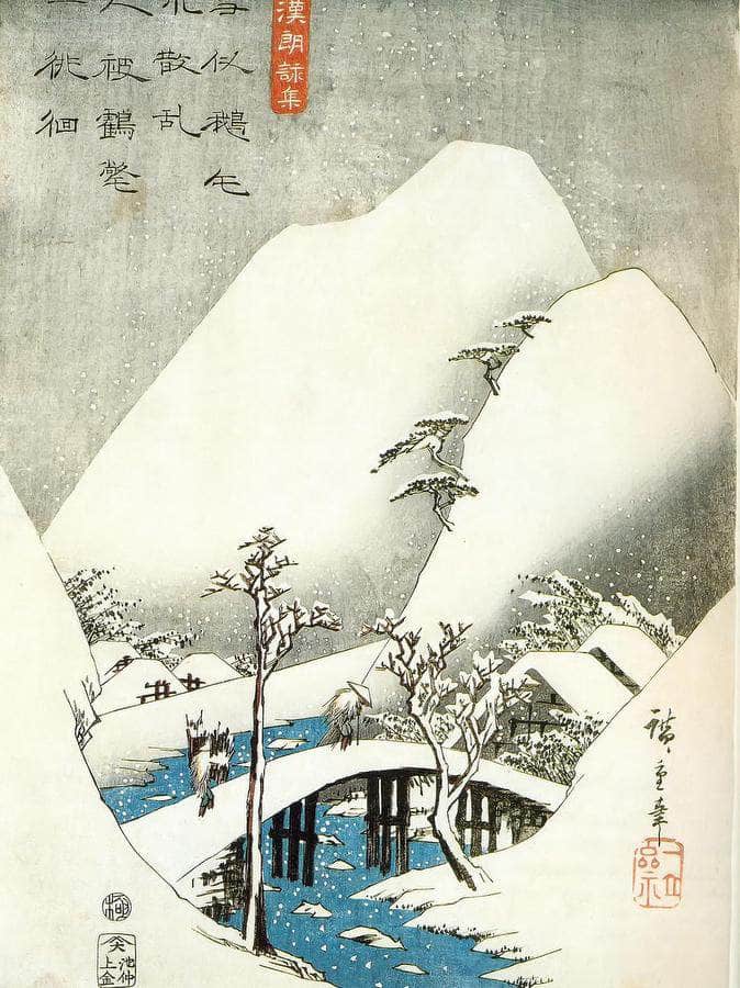 A Bridge In A Snowy Landscape By Hiroshige Fine Art Print