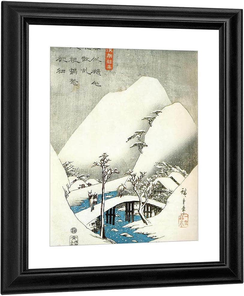 A Bridge In A Snowy Landscape By Hiroshige Fine Art Print