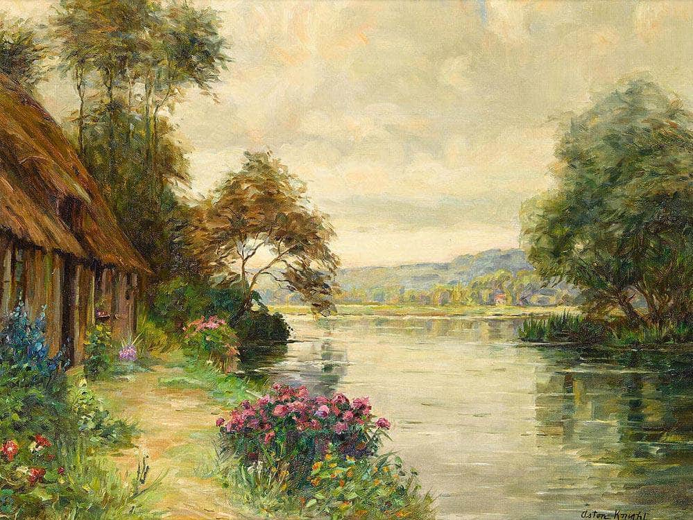 A Cottage By A River By Louis Aston Knight Fine Art Print