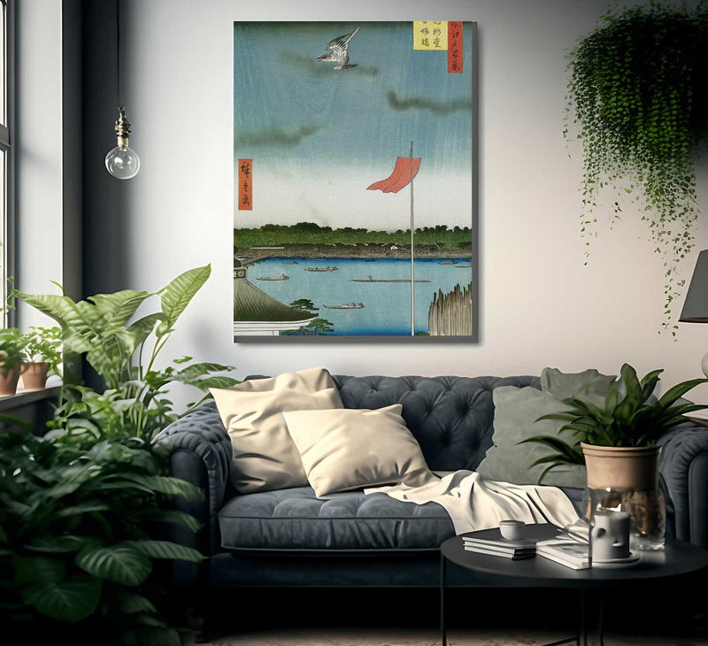 A Cuckoo Flying Over The River By Hiroshige Fine Art Print