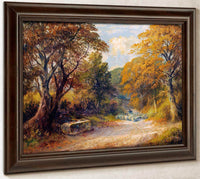 A Drover With Sheep On A Path In A Wooded Landscape By George Turner Fine Art Print