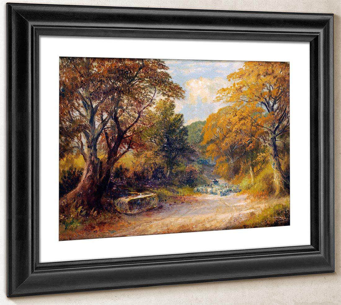 A Drover With Sheep On A Path In A Wooded Landscape By George Turner Fine Art Print