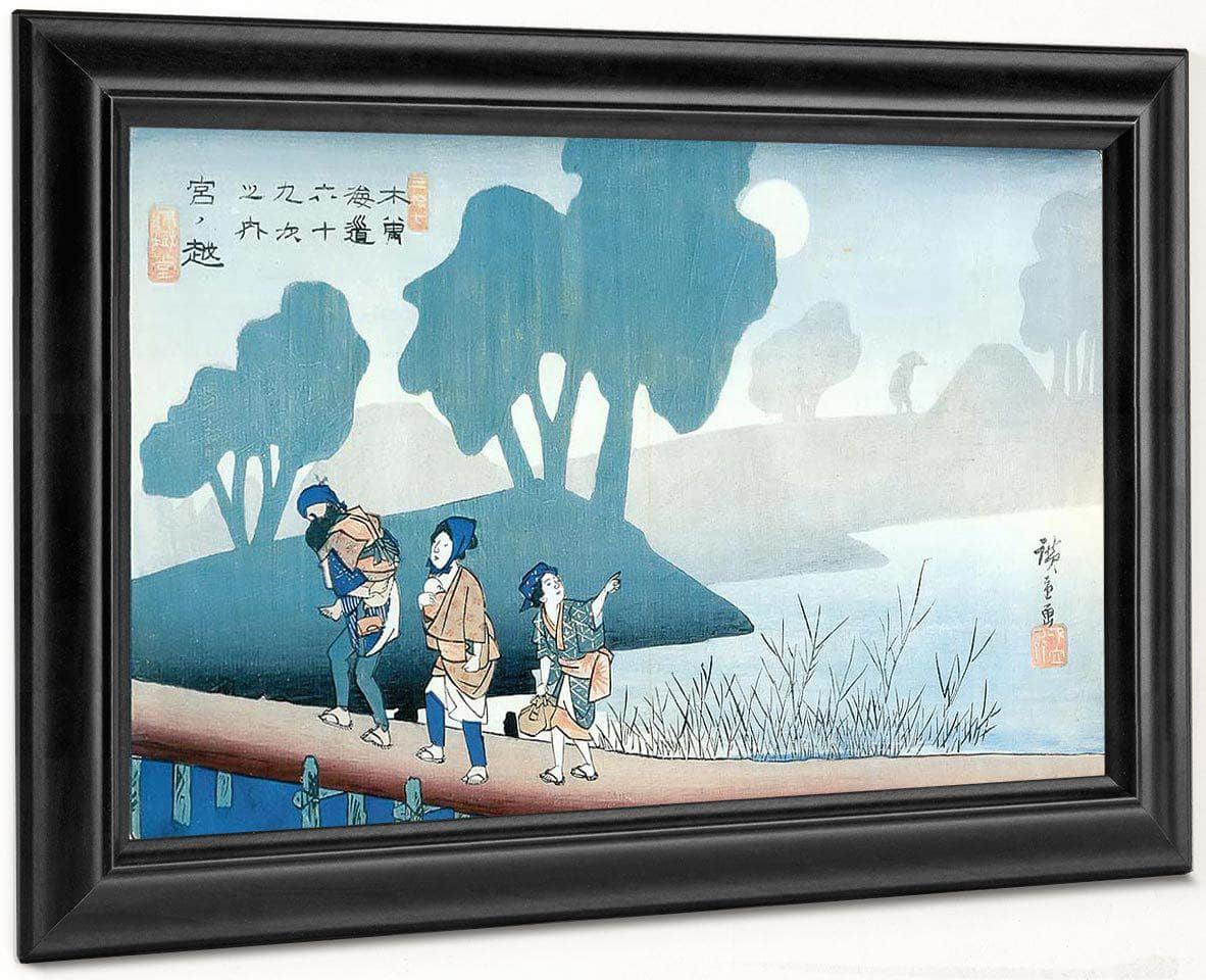 A Family In A Misty Landscape By Hiroshige Fine Art Print