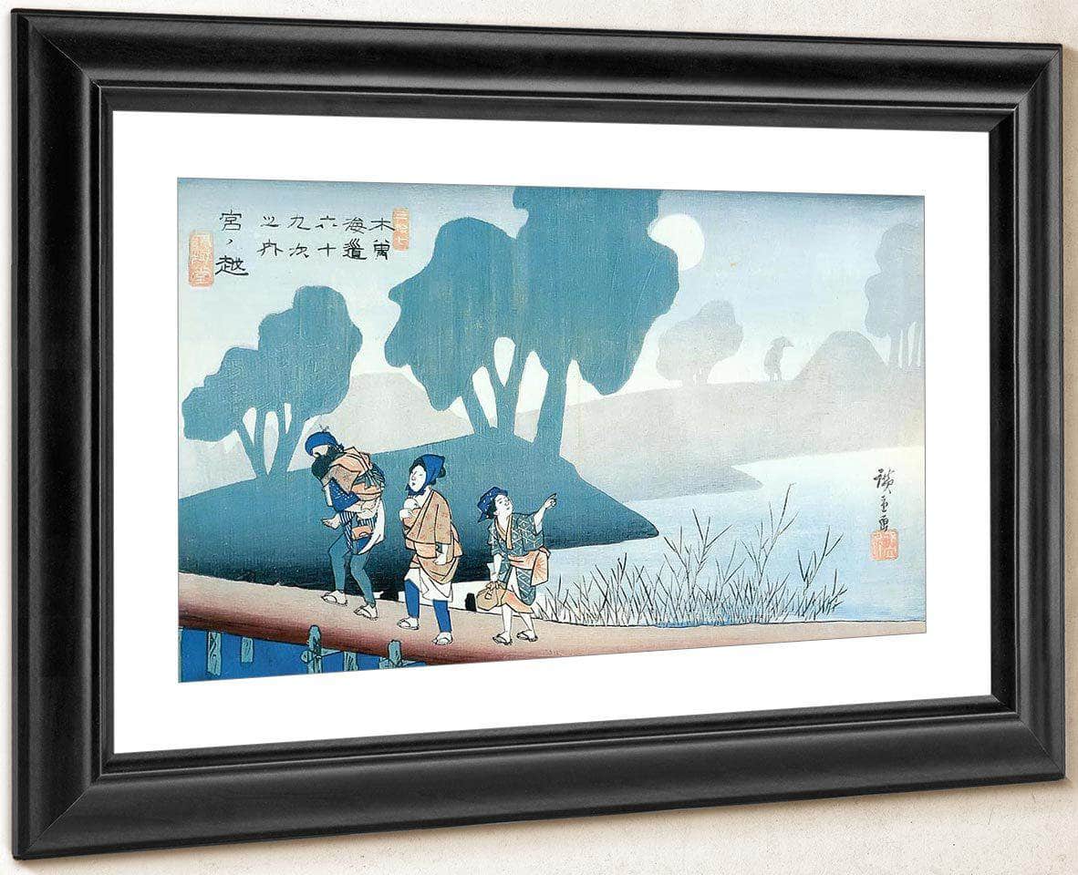 A Family In A Misty Landscape By Hiroshige Fine Art Print