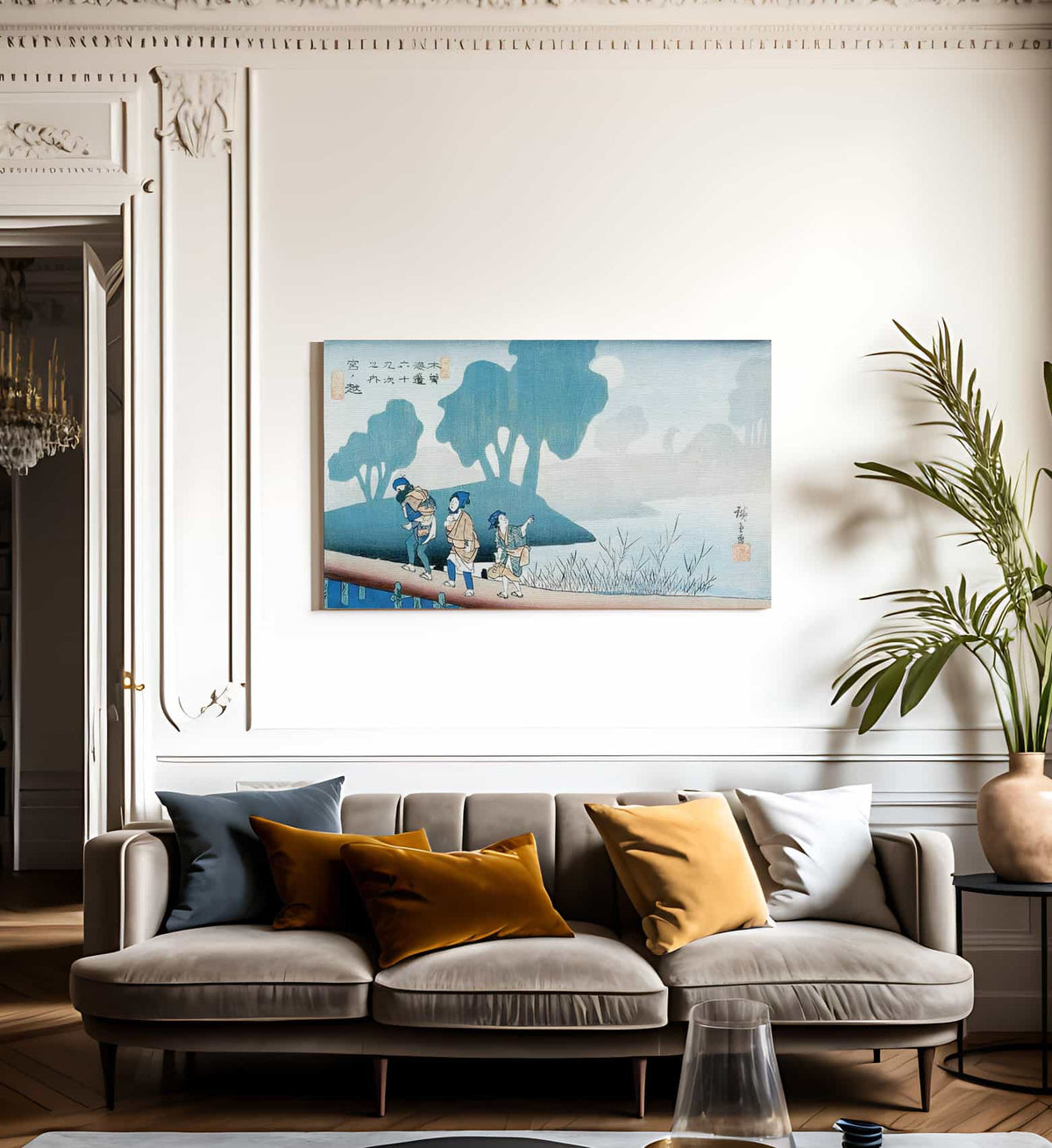 A Family In A Misty Landscape By Hiroshige Fine Art Print