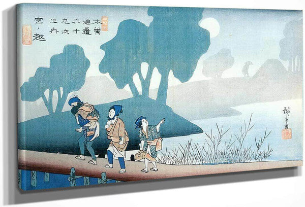 A Family In A Misty Landscape By Hiroshige Fine Art Print