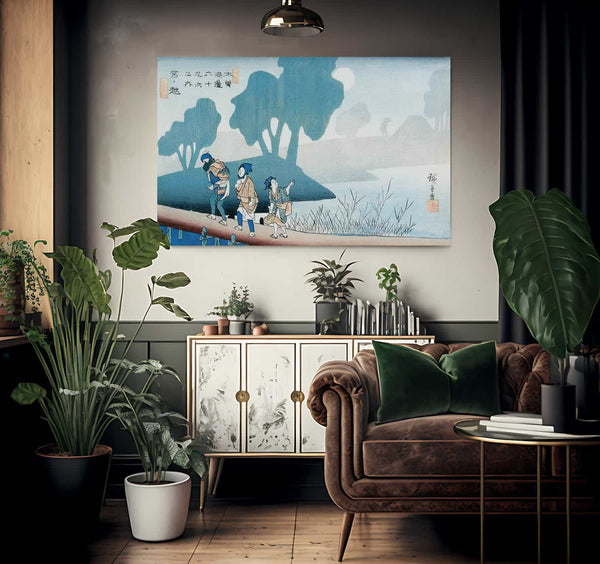 A Family In A Misty Landscape By Hiroshige Fine Art Print