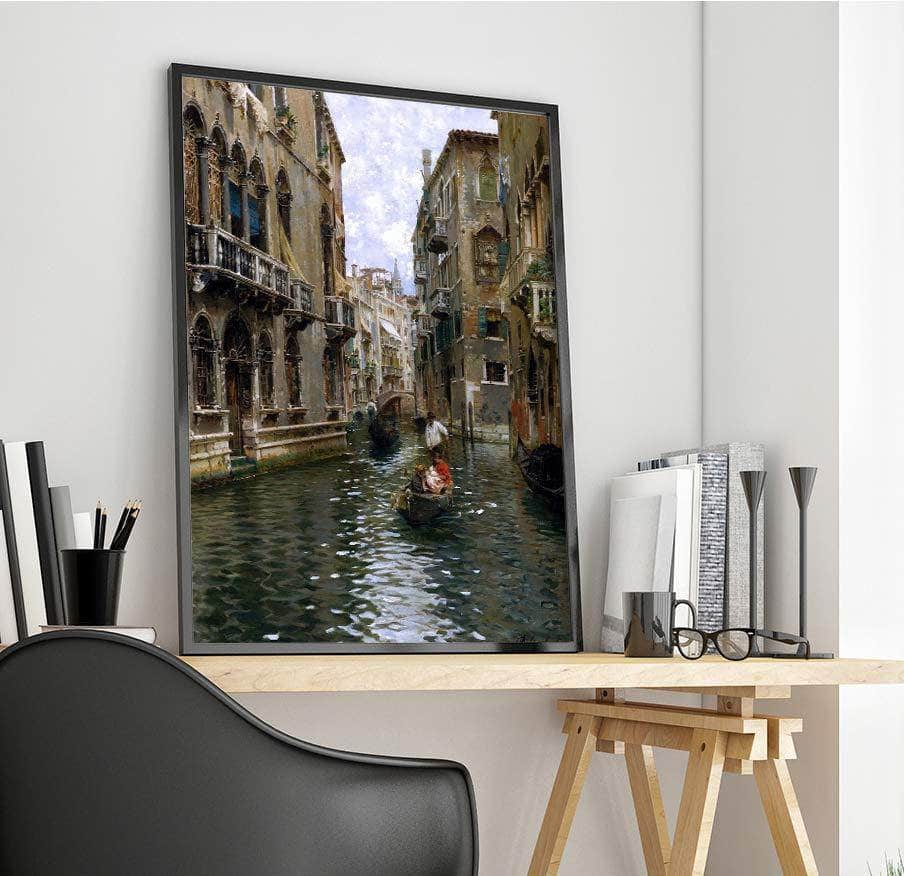 A Family Outing On A Venetian Canal Painting Rubens Santoro Canvas Art Fine Art Print